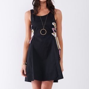 Black Multicolor Strap Lace-Up Side Detail Sleeveless Round Neck Mini Dress